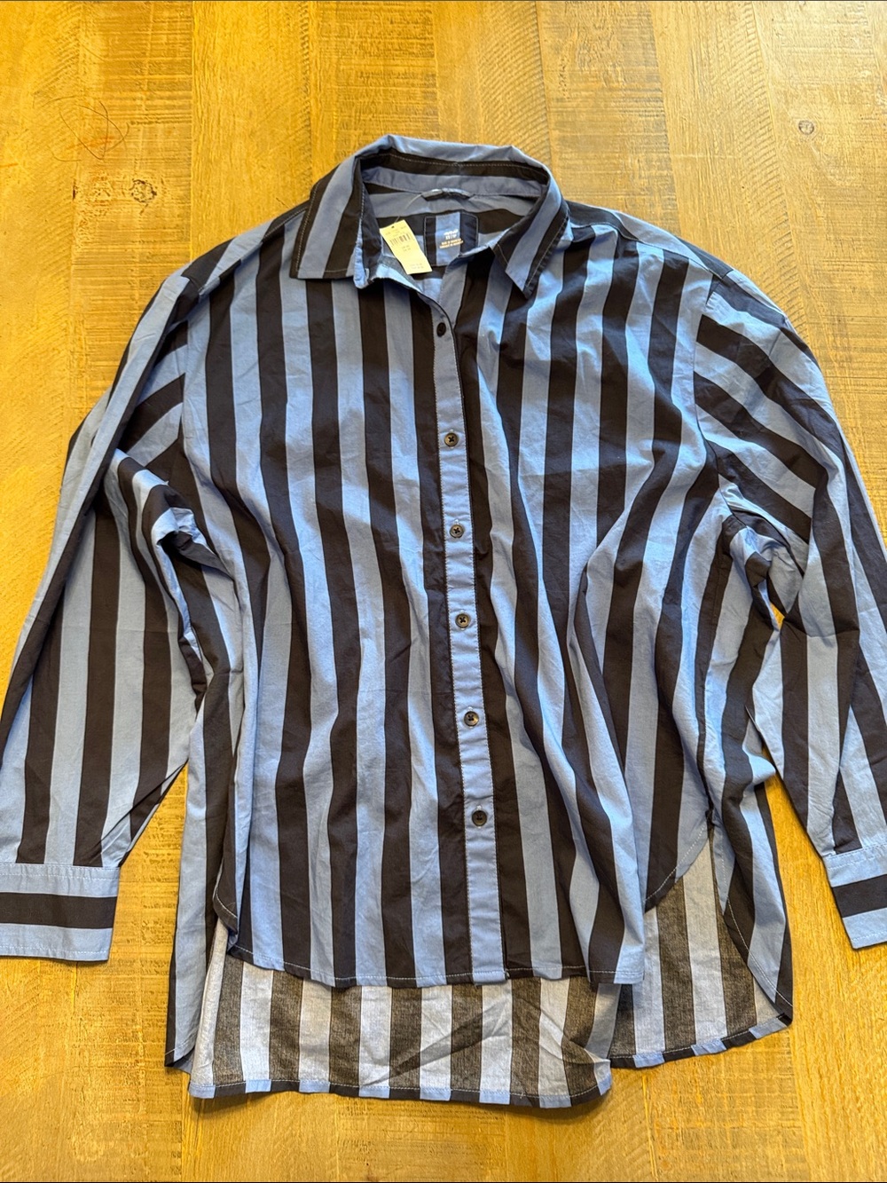 aerie women's Black and Blue Vertical Stripe Button-Down Shirt